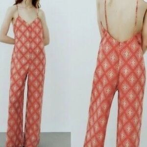 Zara Red Patterned Jumpsuit